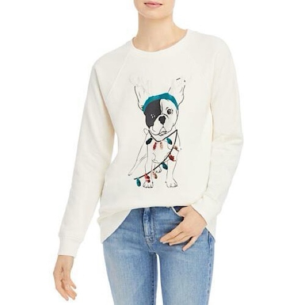 MNK Marc New York French Bulldog Christmas Sweatshirt in Sequin Light Bulbs, M